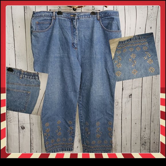 Embroidered Jeans side elastic Plus Size Waist 44" - Picture 2 of 8